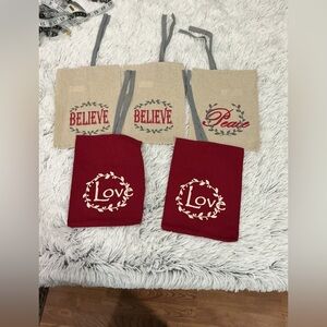 Collections Etc burlap holiday gift bags with 3 different patterns